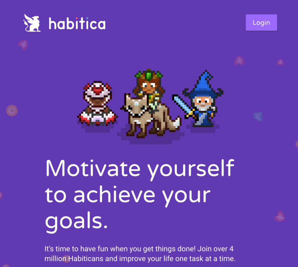 Screenshot of Habitica's home page